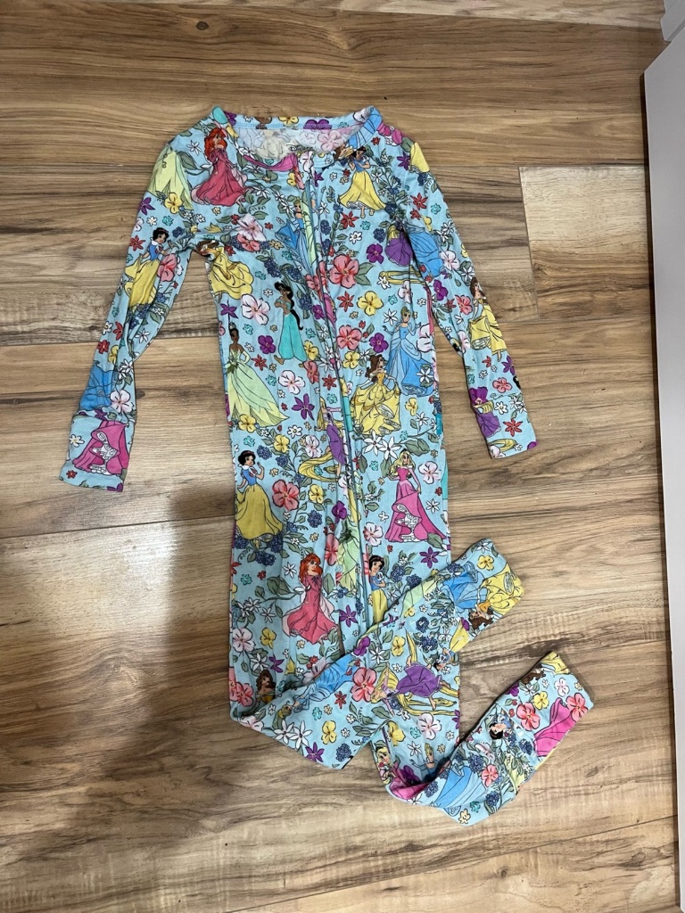 Posh Peanut Light Blue Disney Princess Print Footed Pajamas